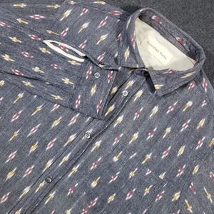 Universal‎ Works Button Up Shirt Men Medium Gray Long Sleeve Aztec Disteressed